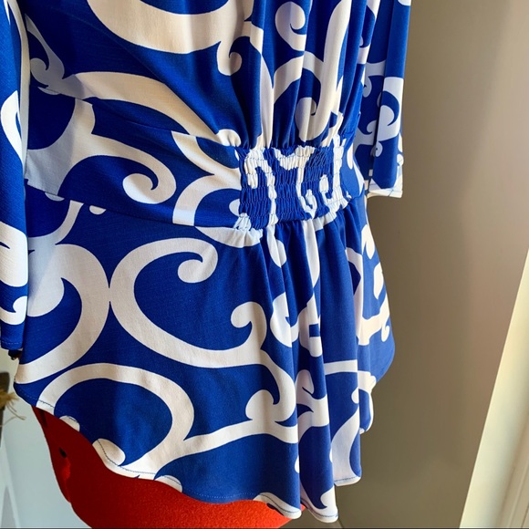 THEME Blue and White Drape Batwing Sleeve Blouse - Picture 14 of 16